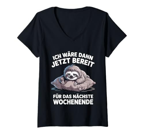 Damen Faultier Spruch Lustig Wochenende Langschläfer Morgenmuffel T-Shirt mit V-Ausschnitt Damen Faultier Spruch Lustig Wochenende Langschläfer Morgenmuffel T-Shirt mit V-Ausschnitt von Witzige Sprüche für Berufsmüde und Ruheliebhaber
