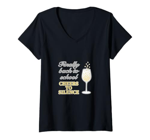 Damen Schulstart Lustig Endlich Ruhe Eltern Cheers to Silence T-Shirt mit V-Ausschnitt Damen Schulstart Lustig Endlich Ruhe Eltern Cheers to Silence T-Shirt mit V-Ausschnitt von Witzige Sprüche zum Schulbeginn für Eltern Humor