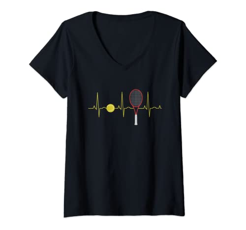Damen Tennisspieler Sprüche Tennis Sport Herzschlag T-Shirt mit V-Ausschnitt Damen Tennisspieler Sprüche Tennis Sport Herzschlag T-Shirt mit V-Ausschnitt von Witzige Tennis Player Geschenke