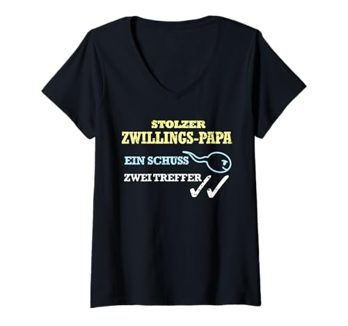 Damen Lustiges Zwillings-Papa T-Shirt mit V-Ausschnitt Damen Lustiges Zwillings-Papa T-Shirt mit V-Ausschnitt von Witzige Twin Dad Zwillings-Papa Tees Co