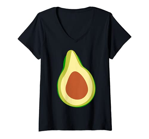 Damen Lustiges Avocado Kostüm Karneval Frucht Beere Pflanze Deko T-Shirt mit V-Ausschnitt Damen Lustiges Avocado Kostüm Karneval Frucht Beere Pflanze Deko T-Shirt mit V-Ausschnitt von Witzige Verkleidung Fasching Fastnacht Avocadobaum