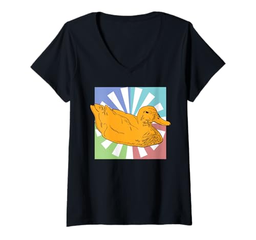 Damen Absurde Entenzeichnung im Retro-Memestil T-Shirt mit V-Ausschnitt Damen Absurde Entenzeichnung im Retro-Memestil T-Shirt mit V-Ausschnitt von Witzige Vogelkunst für Entenfans