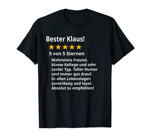 Herren Bester Klaus Spruch TShirt Spruch 5 Sterne Lustiges Namen T-Shirt von Witzige Vornamen Namen Sprüche Freunde & Kollegen