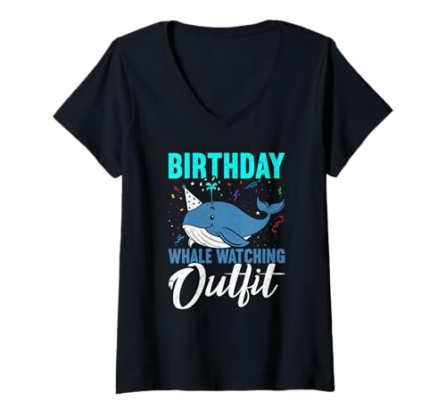 Damen Birthday Whale Watching Outfit Funny Whale Watching T-Shirt mit V-Ausschnitt Damen Birthday Whale Watching Outfit Funny Whale Watching T-Shirt mit V-Ausschnitt von Witzige Wale Geschenke Wal Outfit Walbeobachtung
