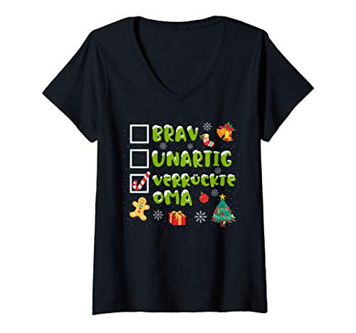 Damen Brav, Unartig, Verrückte Oma Adventskalender Weihnachten T-Shirt mit V-Ausschnitt Damen Brav, Unartig, Verrückte Oma Adventskalender Weihnachten T-Shirt mit V-Ausschnitt von Witzige Weihnachten Oma Geschenke