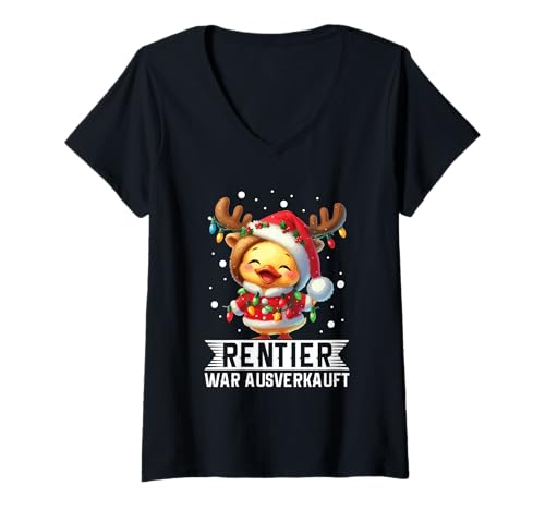 Damen Rentier War Ausverkauft Weihnachten Ente Weihnachtsfest T-Shirt mit V-Ausschnitt Damen Rentier War Ausverkauft Weihnachten Ente Weihnachtsfest T-Shirt mit V-Ausschnitt von Witzige Weihnachten Sprüche Kleidung