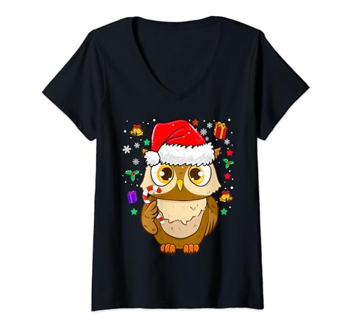 Damen Weihnachten Eule lustiges Weihnachts Uhu T-Shirt mit V-Ausschnitt Damen Weihnachten Eule lustiges Weihnachts Uhu T-Shirt mit V-Ausschnitt von Witzige Weihnachtsmotive von Lifua