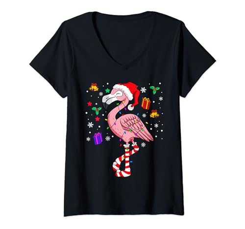 Damen Weihnachten Flamingo lustiges Weihnachts T-Shirt mit V-Ausschnitt Damen Weihnachten Flamingo lustiges Weihnachts T-Shirt mit V-Ausschnitt von Witzige Weihnachtsmotive von Lifua