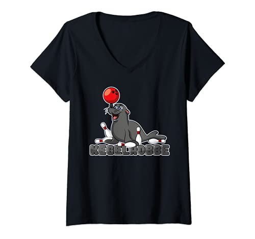 Damen Kegelrobbe Robbe Bowling Kegeln Lustiges Wortspiel T-Shirt mit V-Ausschnitt Damen Kegelrobbe Robbe Bowling Kegeln Lustiges Wortspiel T-Shirt mit V-Ausschnitt von Witzige Wortspiel Outfits