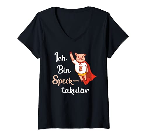 Damen Lustiges Specktakulär Schwein Speck Bacon Wortspiel T-Shirt mit V-Ausschnitt Damen Lustiges Specktakulär Schwein Speck Bacon Wortspiel T-Shirt mit V-Ausschnitt von Witzige Wortspiel Schweine Outfits