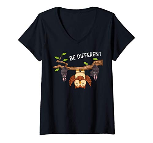 Damen Fledermäuse und Eule Shirt lustiges Be Different T-Shirt mit V-Ausschnitt Damen Fledermäuse und Eule Shirt lustiges Be Different T-Shirt mit V-Ausschnitt von Witzige Yoga und Motivation Geschenk Designs