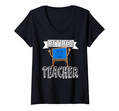 Damen Lustiger Ruhestand Lehrer Mit Tafel Cartoon T-Shirt mit V-Ausschnitt Damen Lustiger Ruhestand Lehrer Mit Tafel Cartoon T-Shirt mit V-Ausschnitt von Witzige Zeichentrickfigur Für Lehrer