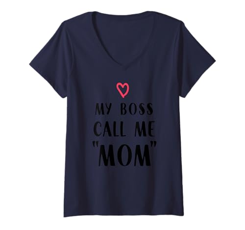 Damen Mein Chef nennt Mich Mama Humor Arbeit und Familie T-Shirt mit V-Ausschnitt Damen Mein Chef nennt Mich Mama Humor Arbeit und Familie T-Shirt mit V-Ausschnitt von Witzige Zitate über arbeitende Mütter
