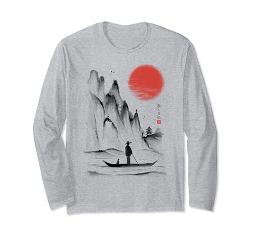 Japanische Landschaft Comic Grafik für Herren Damen Kinder Langarmshirt von Witzige lustige Comic, Manga Bäume Blätter Designs
