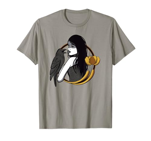 Mystische Frau mit Raben Kunst Motiv für Herren Damen Kinder T-Shirt von Witzige lustige Comic, Manga Bäume Blätter Designs