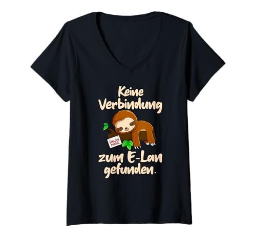 Damen Lustiges Faultier | Keine Verbindung zum E-LAN gefunden T-Shirt mit V-Ausschnitt Damen Lustiges Faultier | Keine Verbindung zum E-LAN gefunden T-Shirt mit V-Ausschnitt von Witzige müde Faultiere und andere lustige Tiere