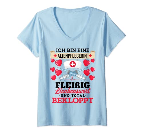 Damen Altenpflegerin Spruch Geschenk Frauen Altenpflege Lustiger S T-Shirt mit V-Ausschnitt von Witzige und Lustige Sprüche