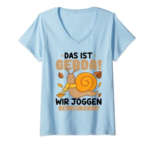 Damen Das Ist Gerda Wir Joggen Gemeinsam Spruch Schnecke Geschenk T-Shirt mit V-Ausschnitt von Witzige und Lustige Sprüche