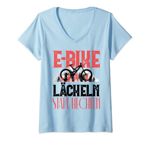 Damen E-Bike Fahrer Spruch Geschenk Lächeln Statt Hecheln Lustiger T-Shirt mit V-Ausschnitt von Witzige und Lustige Sprüche
