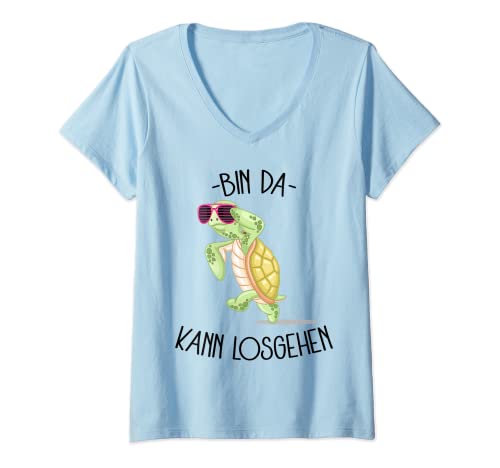 Damen Schildkröte Bin Da Kann Losgehen Spruch Spruch Lustiges Stat T-Shirt mit V-Ausschnitt von Witzige und Lustige Sprüche