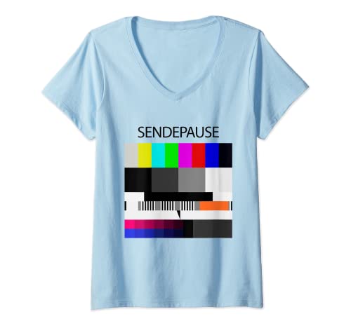 Damen Sendepause Testbild 90er Jahre 80er Jahre Fan Geschenkidee N T-Shirt mit V-Ausschnitt von Witzige und Lustige Sprüche