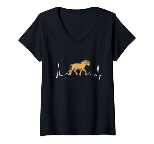 Damen Fjordpferd Herzschlag Fjord Norweger Pferd Fjordi Pony T-Shirt mit V-Ausschnitt Damen Fjordpferd Herzschlag Fjord Norweger Pferd Fjordi Pony T-Shirt mit V-Ausschnitt von Witzigee Fjord Pony Kleidung