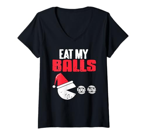 Damen Retro Weihnachtsmann jagt Weihnachtsschmuck T-Shirt mit V-Ausschnitt Damen Retro Weihnachtsmann jagt Weihnachtsschmuck T-Shirt mit V-Ausschnitt von Witziger Arcade-Stil für Gamer und Nerds
