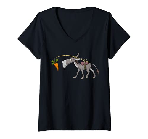 Damen Lustig Niedlich Esel Maultier Karotte Möhre Tiere Tiermotiv T-Shirt mit V-Ausschnitt von Witziger Esel Möhre Mohrrübe Humor Spass Fun