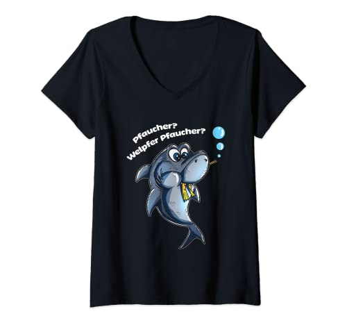 Damen Lustiger niedlich Hai isst Taucher Pfaucher Welpfer Pfaucher T-Shirt mit V-Ausschnitt Damen Lustiger niedlich Hai isst Taucher Pfaucher Welpfer Pfaucher T-Shirt mit V-Ausschnitt von Witziger Hai Taucher Schnorchel Spruch Geschenk