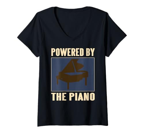 Damen Angetrieben Vom Klavier Musikspieler Energie T-Shirt mit V-Ausschnitt Damen Angetrieben Vom Klavier Musikspieler Energie T-Shirt mit V-Ausschnitt von Witziger Klavierspieler Musik Leidenschaft Spruch