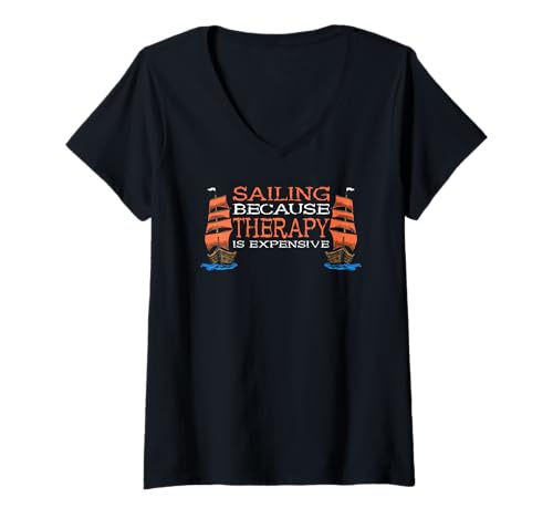Damen Ozeanflucht Segeln statt teure Therapie T-Shirt mit V-Ausschnitt Damen Ozeanflucht Segeln statt teure Therapie T-Shirt mit V-Ausschnitt von Witziger Maritimer Stil für Segelfans