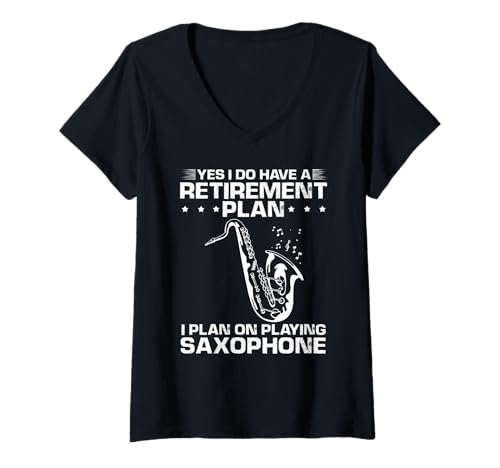 Damen Lustiger Ruhestand Plan Saxophon Musik Hobby T-Shirt mit V-Ausschnitt von Witziger Musik Ruhestand Saxophon Fans