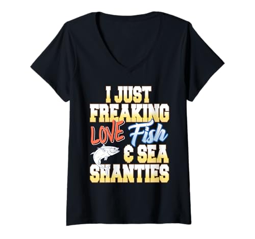 Damen Ich Stehe Total Auf Fischen Boote Und Shanty Songs T-Shirt mit V-Ausschnitt Damen Ich Stehe Total Auf Fischen Boote Und Shanty Songs T-Shirt mit V-Ausschnitt von Witziger Ozeanhumor Für Fisch Und Musikfreunde
