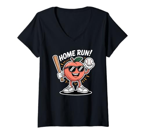 Damen Home Run Cartoon Pfirsich Baseball Lustige Sport Frucht T-Shirt mit V-Ausschnitt Damen Home Run Cartoon Pfirsich Baseball Lustige Sport Frucht T-Shirt mit V-Ausschnitt von Witziger Pfirsich Home Run Baseball Cartoon