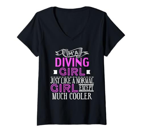Damen Ich Bin EIN Cooles Mädchen, das gerne taucht T-Shirt mit V-Ausschnitt Damen Ich Bin EIN Cooles Mädchen, das gerne taucht T-Shirt mit V-Ausschnitt von Witziger Pool-Dive-Look für selbstbewusste Mädchen