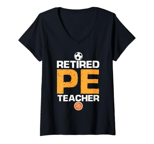 Damen Lustiger PE Lehrer im Ruhestand Sport Coach T-Shirt mit V-Ausschnitt von Witziger Ruhestand Humor für Turnlehrer