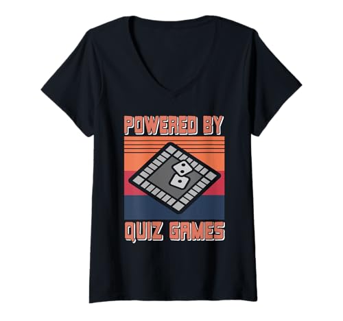 Damen Angetrieben von Würfeln, Quiz und Brettspielen T-Shirt mit V-Ausschnitt Damen Angetrieben von Würfeln, Quiz und Brettspielen T-Shirt mit V-Ausschnitt von Witziger Spielabend für clevere Spieler