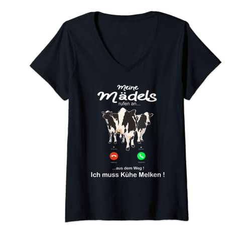 Damen "Meine Mädels rufen an aus dem Weg ich muss Kühe Melken" Kuh T-Shirt mit V-Ausschnitt Damen "Meine Mädels rufen an aus dem Weg ich muss Kühe Melken" Kuh T-Shirt mit V-Ausschnitt von Witziger Spruch für Kuh Rinder Landwirtschaft