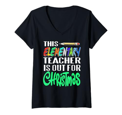 Damen Diese Grundschullehrerin Macht Weihnachtsferien T-Shirt mit V-Ausschnitt Damen Diese Grundschullehrerin Macht Weihnachtsferien T-Shirt mit V-Ausschnitt von Witziger Urlaubsstil für Lehrerinnen
