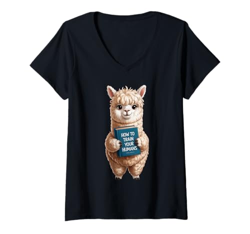 Damen Witziges Alpaka mit Buch, How to Train Your Humans, perfekt T-Shirt mit V-Ausschnitt Damen Witziges Alpaka mit Buch, How to Train Your Humans, perfekt T-Shirt mit V-Ausschnitt von Witziges Alpaka mit Buch, How to Train Your Humans