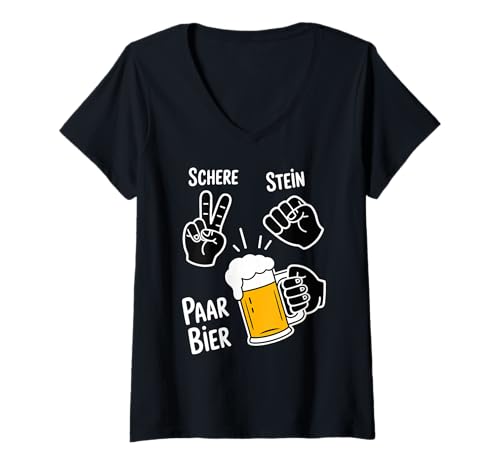 Damen Lustiges Schere Stein Paar Bier Oktoberfest Mallorca Malle T-Shirt mit V-Ausschnitt Damen Lustiges Schere Stein Paar Bier Oktoberfest Mallorca Malle T-Shirt mit V-Ausschnitt von Witziges Bierliebhaber Bier Hopfen Designs