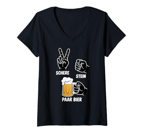 Damen Lustiges Schere Stein Paar Bier Oktoberfest Mallorca Malle T-Shirt mit V-Ausschnitt Damen Lustiges Schere Stein Paar Bier Oktoberfest Mallorca Malle T-Shirt mit V-Ausschnitt von Witziges Bierliebhaber Bier Hopfen Designs