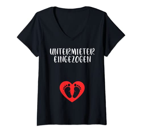 Damen Untermieter Eingezogen Schwangerschaft Lustig Verkünden Baby T-Shirt mit V-Ausschnitt Damen Untermieter Eingezogen Schwangerschaft Lustig Verkünden Baby T-Shirt mit V-Ausschnitt von Witziges Design für werdende Mütter Babyparty