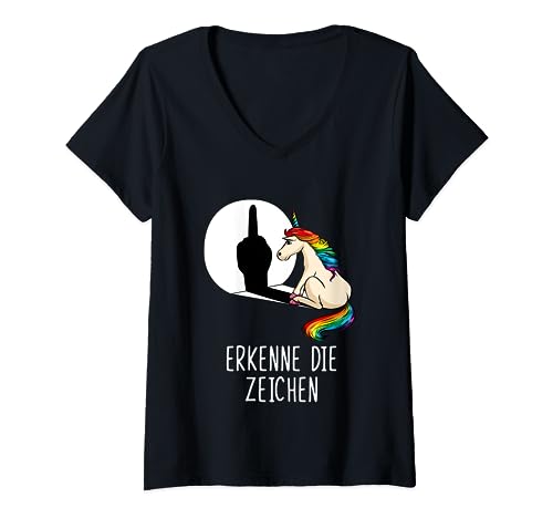 Damen Lustiger Spruch Einhorn Erkenne die Zeichen T-Shirt mit V-Ausschnitt Damen Lustiger Spruch Einhorn Erkenne die Zeichen T-Shirt mit V-Ausschnitt von Witziges Einhorn Erkenne die Zeichen Geschenk