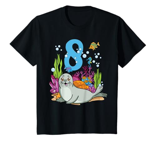 Kinder 8 Jahre alt Geburtstag Kind Junge oder Mädchen süße Robbe T-Shirt von Witziges Geburtstagsshirts für Kinder