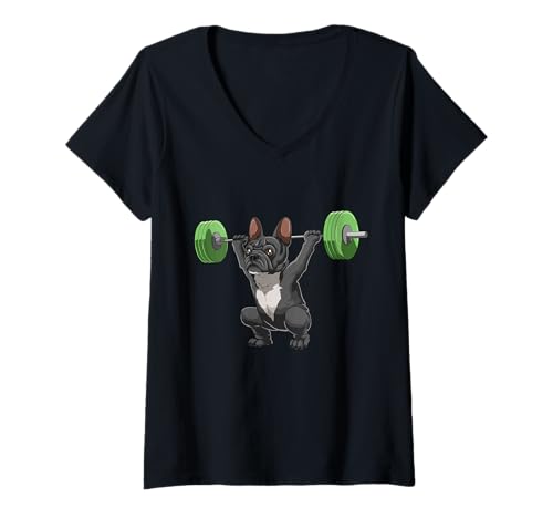 Damen Lustige Französische Bulldogge Gewichtheben und Bodybuilding T-Shirt mit V-Ausschnitt Damen Lustige Französische Bulldogge Gewichtheben und Bodybuilding T-Shirt mit V-Ausschnitt von Witziges Gewichtheben Shirt Männer