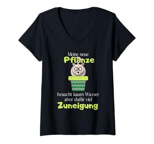 Damen Lustiger Katzen Spruch Meine Neue Pflanze Katze T-Shirt mit V-Ausschnitt Damen Lustiger Katzen Spruch Meine Neue Pflanze Katze T-Shirt mit V-Ausschnitt von Witziges Haustier Motiv für Katzenliebhaber