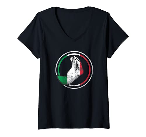 Damen Lustiges Italien Handgeste Italiener Flagge T-Shirt mit V-Ausschnitt Damen Lustiges Italien Handgeste Italiener Flagge T-Shirt mit V-Ausschnitt von Witziges Italien Geschenke