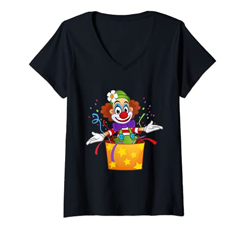 Damen Lustiges Karneval Clown in Kiste Kostüm Faschings T-Shirt mit V-Ausschnitt Damen Lustiges Karneval Clown in Kiste Kostüm Faschings T-Shirt mit V-Ausschnitt von Witziges Karneval Kostüm Köln Tee