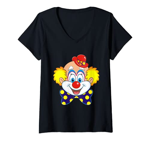 Damen Lustiges Karneval Zirkus Clown Kostüm Faschings T-Shirt mit V-Ausschnitt von Witziges Karneval Kostüm Köln Tee